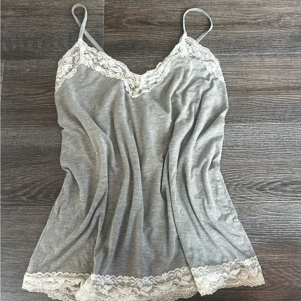 Flora Nikrooz Gray Tank with Cream Lace